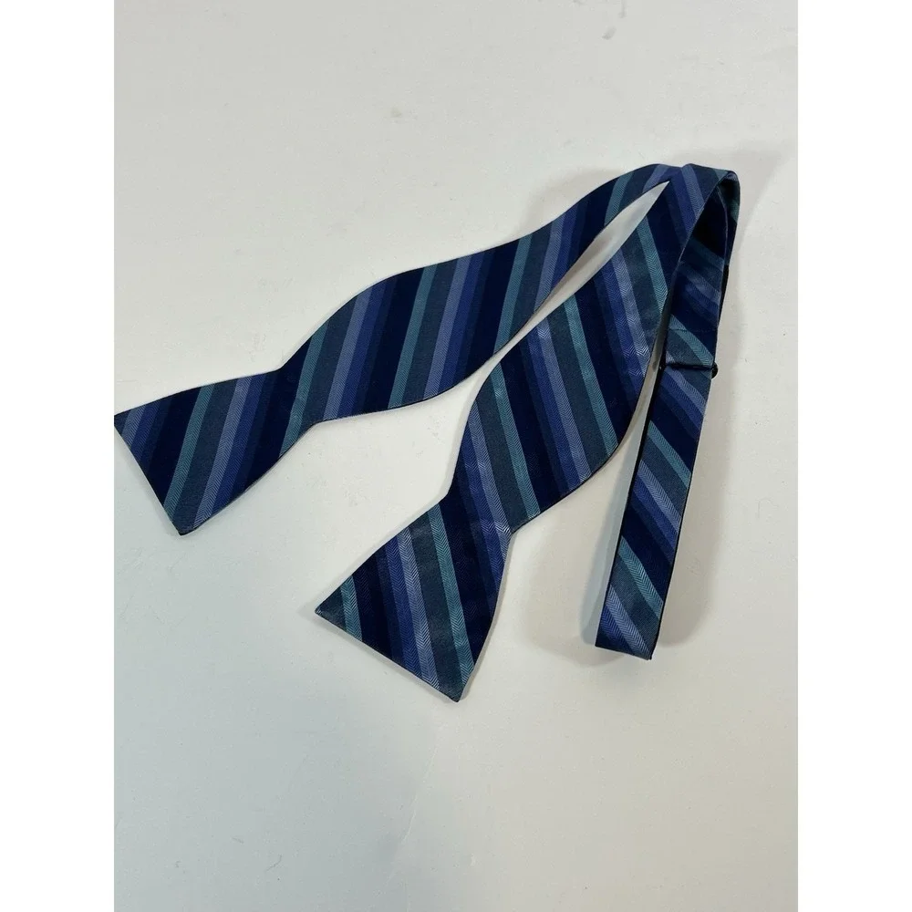 100% Silk Bow Tie Blue‎ Color Wheel  Striped Self Tie Adjustable